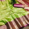 Nice Green Soft Organic Banarasi Silk Gold Zari Weaving Saree