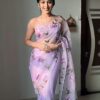 Nice Lavender Soft Organza Silk Pastel Color Flower Design Saree