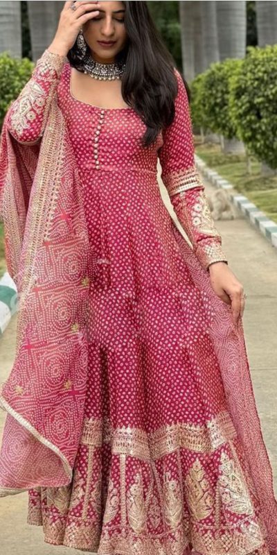 Nice Pink Color Georgette Material Digital Printed Anarkali Suit