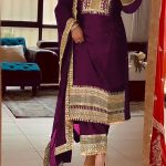 Nice Purple Color Chinnon Silk Embroidery Sequence Salwar Suit