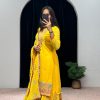 Nice Yellow Color Georgette Embroidery Stone & Mirror Salwar Suit