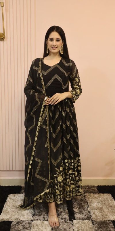 Peaceful Black Color Georgette Sequence Embroidery Gown