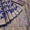 Peaceful Blue Color Soft Lichi Silk Beautiful Cooper Zari Saree