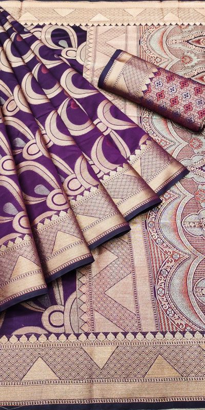 Peaceful Purple Color Soft Lichi Silk Beautiful Cooper Zari Saree
