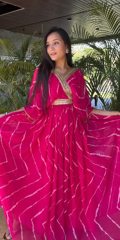 Peaceful Rani Color Fox Georgette Embroidery Lace Work Gown