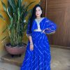Peaceful Royal Blue Color Fox Georgette Embroidery Lace Gown