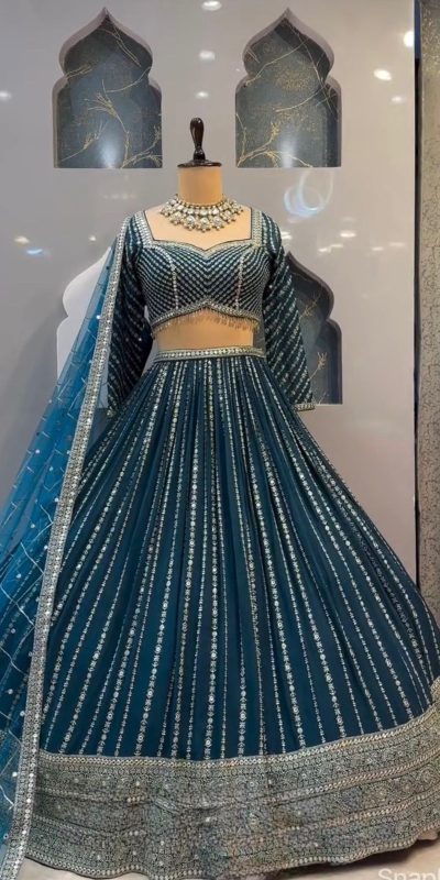 Peaceful Royal Blue Georgette Multi Needle Work Lehenga Choli