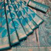 Peaceful Sky Blue Color Soft Lichi Silk Beautiful Cooper Zari Saree