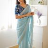 Perfect Blue Color Pure Soft Organza Zari Sequence Work Saree