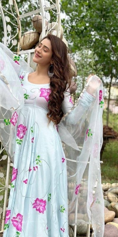 Perfect Blue Color Satin Georgette With Digital Print Anarkali Suit