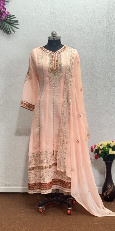 Perfect Light Peach Color Georgette Embroidered Salwar Suit