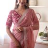 Perfect Peach Color Pure Soft Organza Zari Sequence Saree