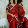 Perfect Red Color Pure Soft Organza Zari Sequence Work Saree