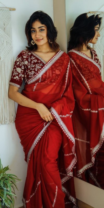 Perfect Red Color Pure Soft Organza Zari Sequence Work Saree