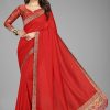 Perfect Red Color Vichitra Silk  Rich Pallu Jacquard Border Saree