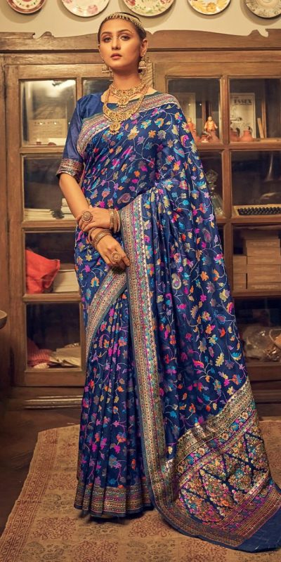 Perfect Royal Blue Color Kashmiri Running Thread Zari Saree