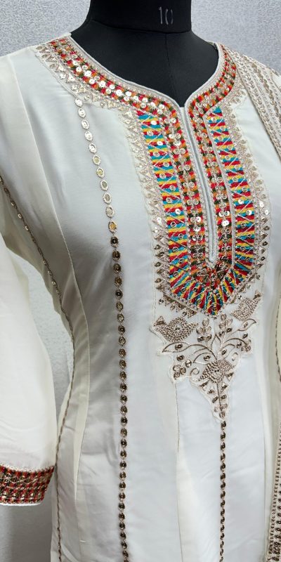 Perfect White Color Georgette Embroidered Sequence Salwar Suit