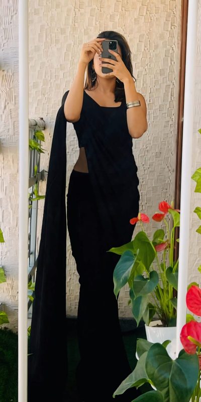 Pretty Black Color Soft Georgette Silk Design All Over Work Saree