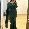 Pretty Green Color Soft Georgette Silk Design All Over Work Saree
