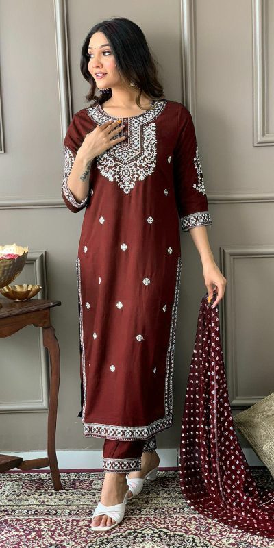 Pretty Maroon Color Rayon Kurti Wid Full Mirror Work Kurti