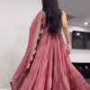 Pretty Peach Color Chinon Embroidery Sequence Anarkali Suit