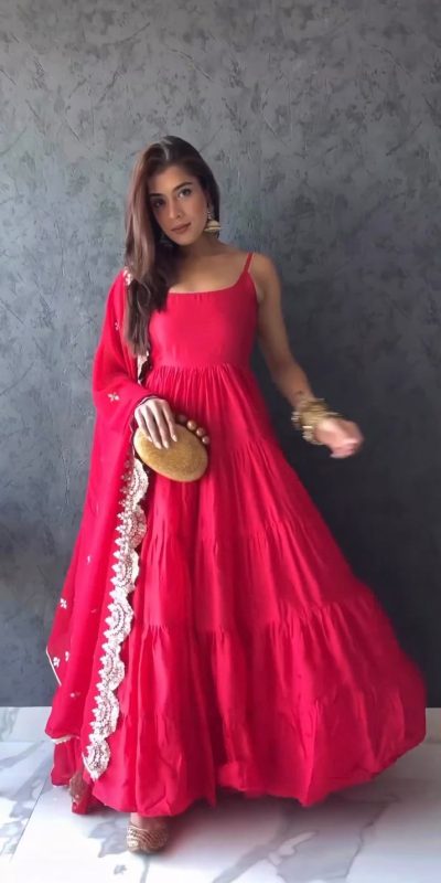 Pretty Pink Color Chinon Embroidery Sequence Anarkali Suit