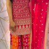 Pretty Pink Color Georgette Embroidery Sequence Sharara Suit