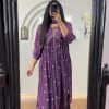 Pretty Purple Chinon Printed & Sequence Embroidery Salwar Suit