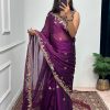 Pretty Purple Color Burberry With Blooming Embroidery Saree