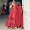 Pretty Red Color Georgette Print With Lace Border Lehenga Choli