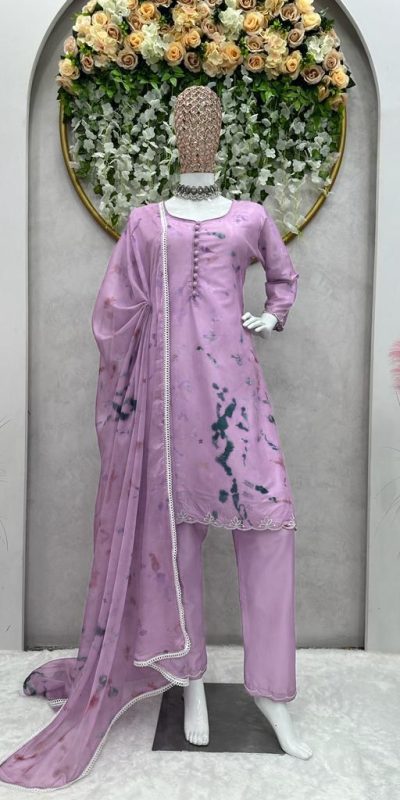 Pretty Violet Color Lachka Silk Digital Printed Work Salwar Suit