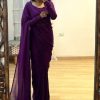 Pretty Violet Color Soft Georgette Silk Design All Over Work Saree