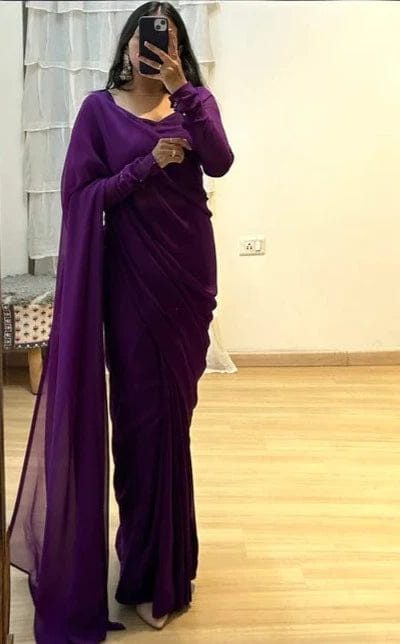 Pretty Violet Color Soft Georgette Silk Design All Over Work Saree
