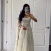 Pretty White Color Chinon Silk Embroidery Sequence Anarkali Suit