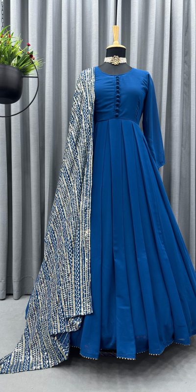 Special Blue Faux Georgette Thread With Sequence Anarkali Suit