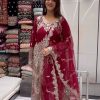 Special Red Color Faux Georgette Thread Sequence Work Salwar Suit