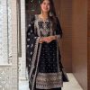 Splendorous Black Chinnon Silk Embroidery Work Salwar Suit
