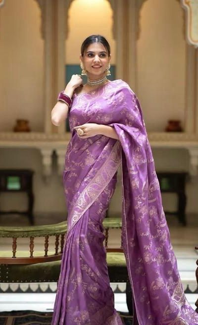 Splendorous Light Purple Soft Lichi Silk Jacquard All Over Saree