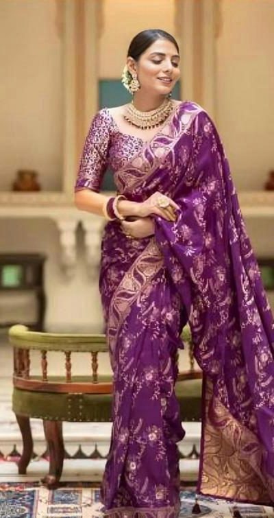 Splendorous Purple Color Soft Lichi Silk Jacquard All Over Saree