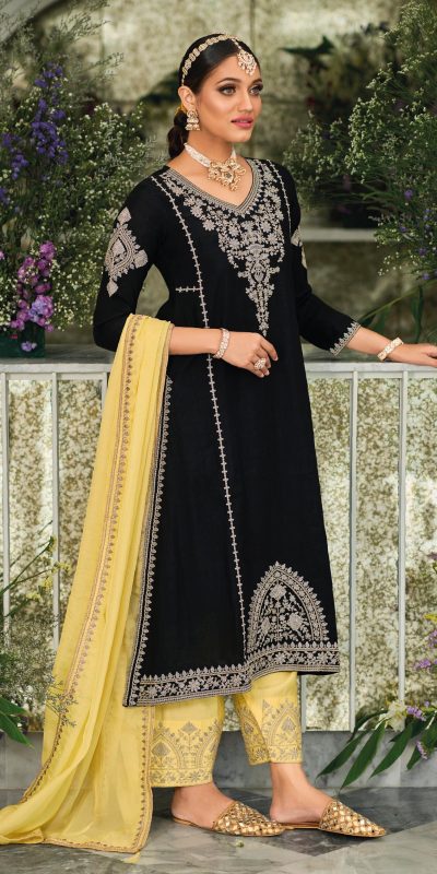 Stylish Black Color Georgette Chine Embroidered Work Salwar Suit