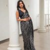 Stylish Black Color Georgette Embroidery Cotton Thread Saree