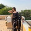 Stylish Black Color Georgette Sequence Lace border Work Saree