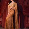Stylish Golden Color Butter Fly Heavy Net Embroidered Saree