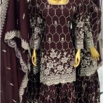 Stylish Maroon Color Chinnon Silk Embroidery Work Sharara Suit