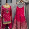 Stylish Pink Color Georgette Multi Needle Embroidery Salwar Suit
