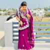 Stylish Purple Color Georgette Cotton Thread Embroidery Saree