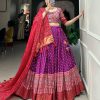 Stylish Purple Color Tussar Patola Print Foil Work Lehenga Choli