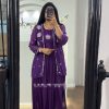 Stylish Violet Color Georgette Embroidery With Shrug Lehenga Choli