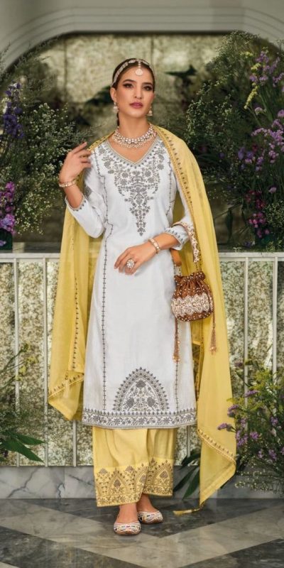 Stylish White Color Georgette Chine Embroidered Work Salwar Suit