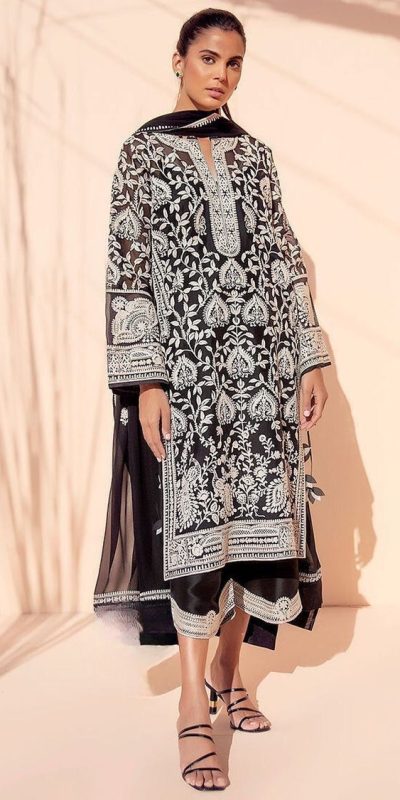 Sublime Black Color Georgette Chine Stitched Work Salwar Suit